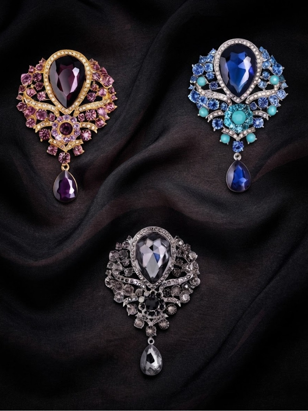 Eleanor ShuMark Rhinestone Crystal Statement Brooch Choice A B C NWT